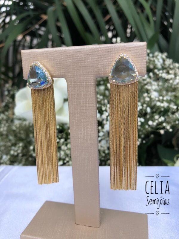 BRINCO FRANJA PEDRA  AZUL COM ZIRCONIA