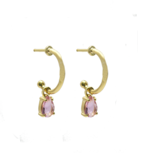 BRINCO ARGOLA PEQUENA ZIRCONIA ROSA